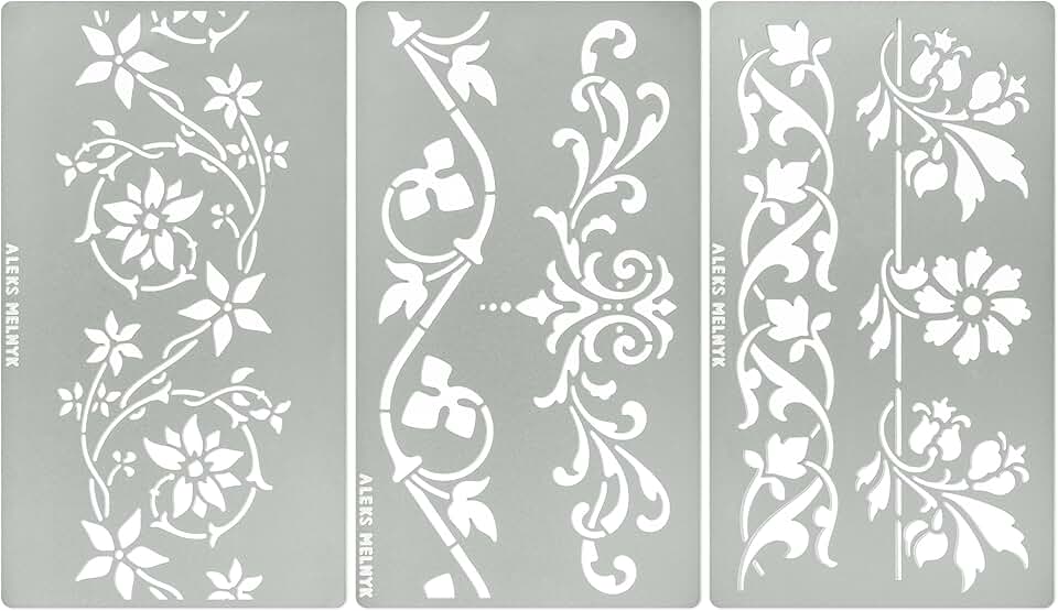 Set of 3 Metal Stencils with Swirls Flowers and Borders