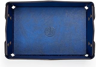 Dark Blue Leather Bedside Jewelry and Key Tray
