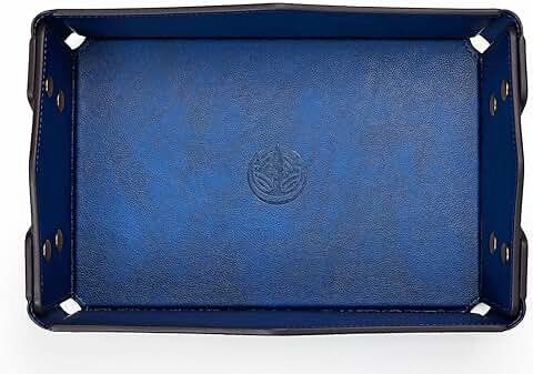 Dark Blue Leather Bedside Jewelry and Key Tray