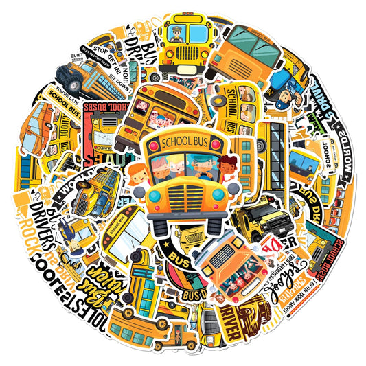 School Bus Driver Cartoon Sticker Pack for Water Bottles and More