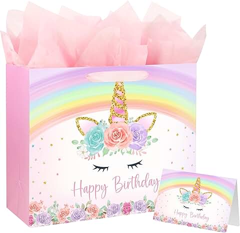 13-inch Unicorn Birthday Gift Bag with Card and Tissue