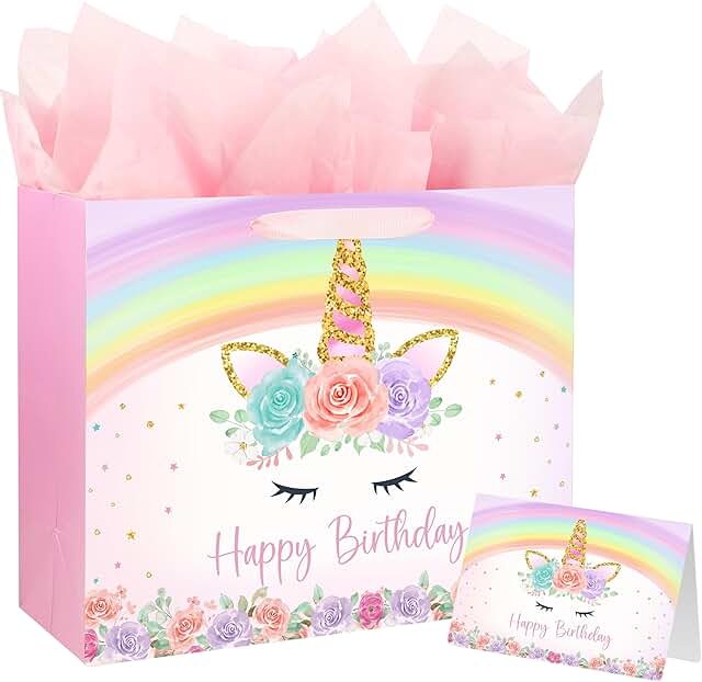 13-inch Unicorn Birthday Gift Bag with Card and Tissue