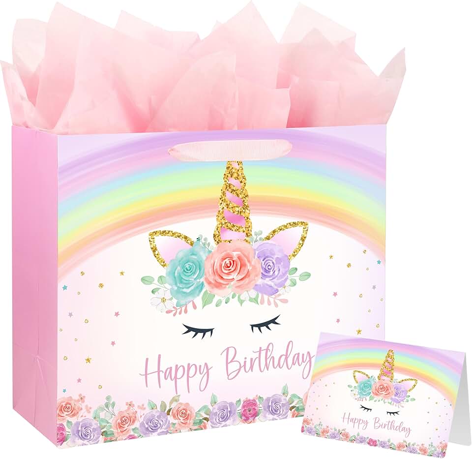 13-inch Unicorn Birthday Gift Bag with Card and Tissue