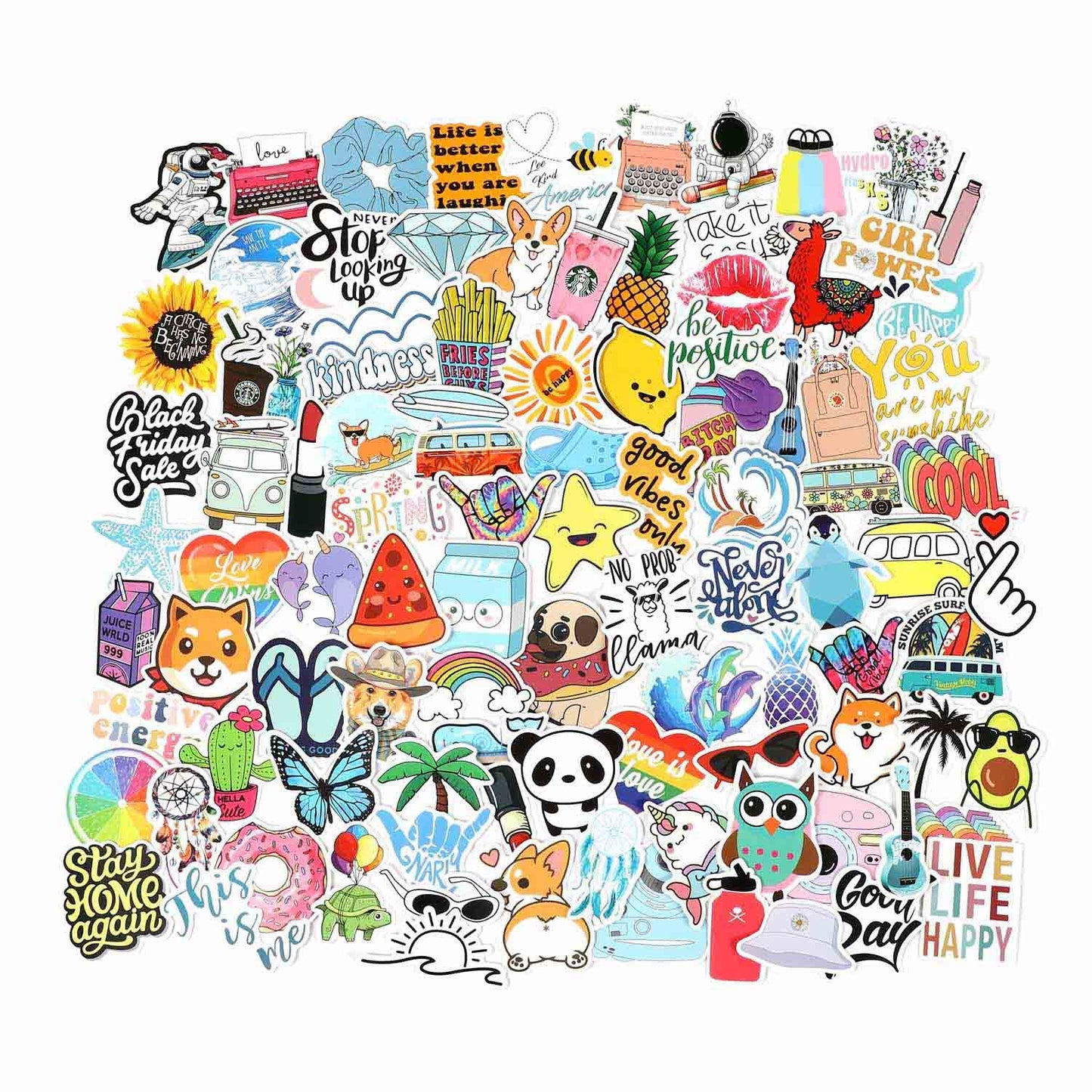 100 Waterproof Vinyl Water Bottle Stickers for Teens and Adults