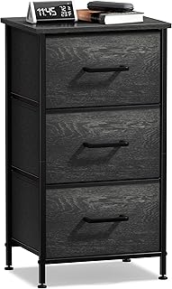 Nightstand with 3 faux wood drawers and fabric bins