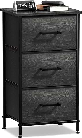 Nightstand with 3 faux wood drawers and fabric bins