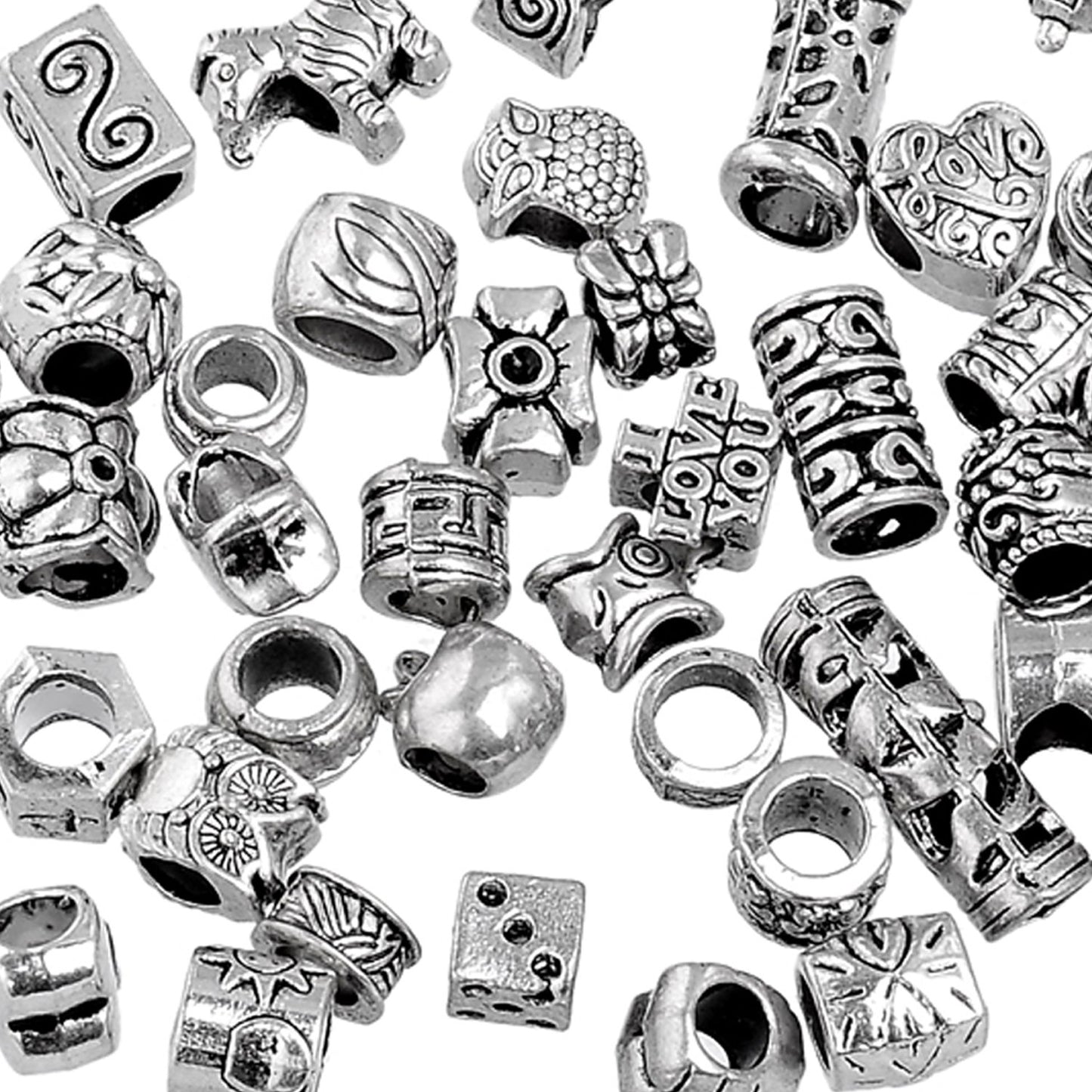 50 Pcs Tibetan Silver Metal Charm Beads for Jewelry Making