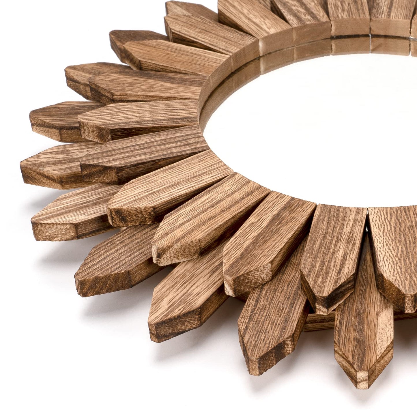 Wall Mirror Decorative 12 inch R tic Wood Mirror Sunburst Boho Mirror for Entryway Bedroom Living Room Carbonized Black