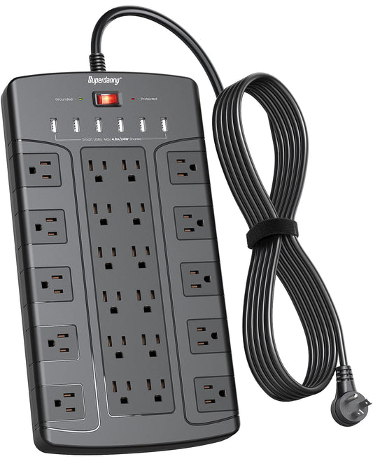 MODAIO surge protector with 22 outlets and 6 USB ports