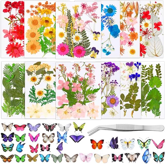 712 Pieces of Dried Pressed Flowers and Butterfly Stickers for Crafting