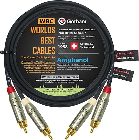 12-Foot Star-Quad RCA Audio Cable with Gold Connectors