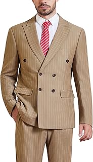 Men's Slim Fit Double-Breasted Stripe Tuxedo Suit with Tie