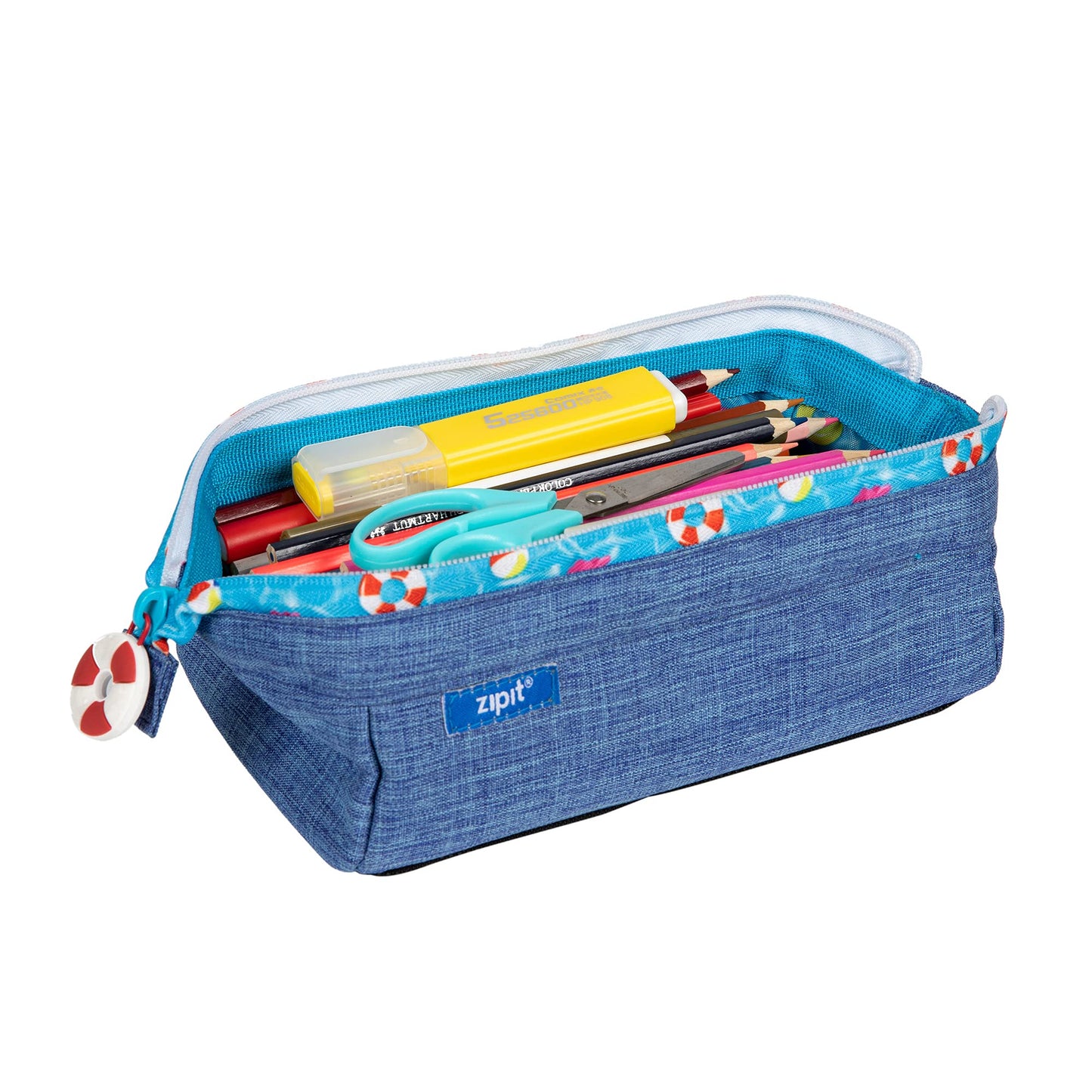 Large teal pencil case with zipper for school and stationery