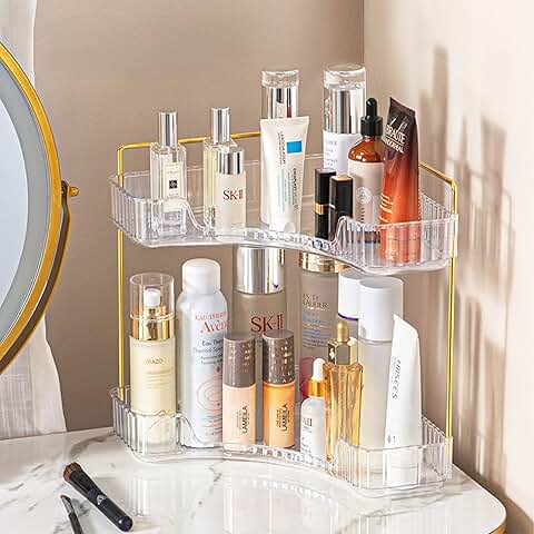 Two-Tier Corner Cosmetic Organizer with Clear Shelves