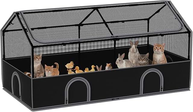 Small Animal Playpen with Cover and Waterproof Floor