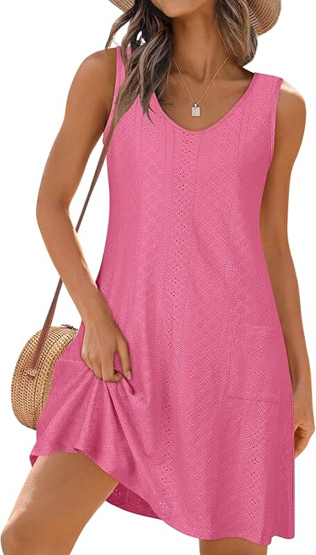 Casual Eyelet Sleeveless Summer Dress with Pockets