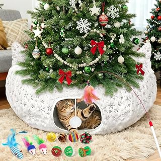 Warm Cat Tunnel Bed with Toys and Snowflake Pattern