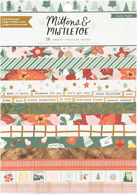 6x8 Inch Scrapbook Paper Pad with Mittens and Mistletoe Design