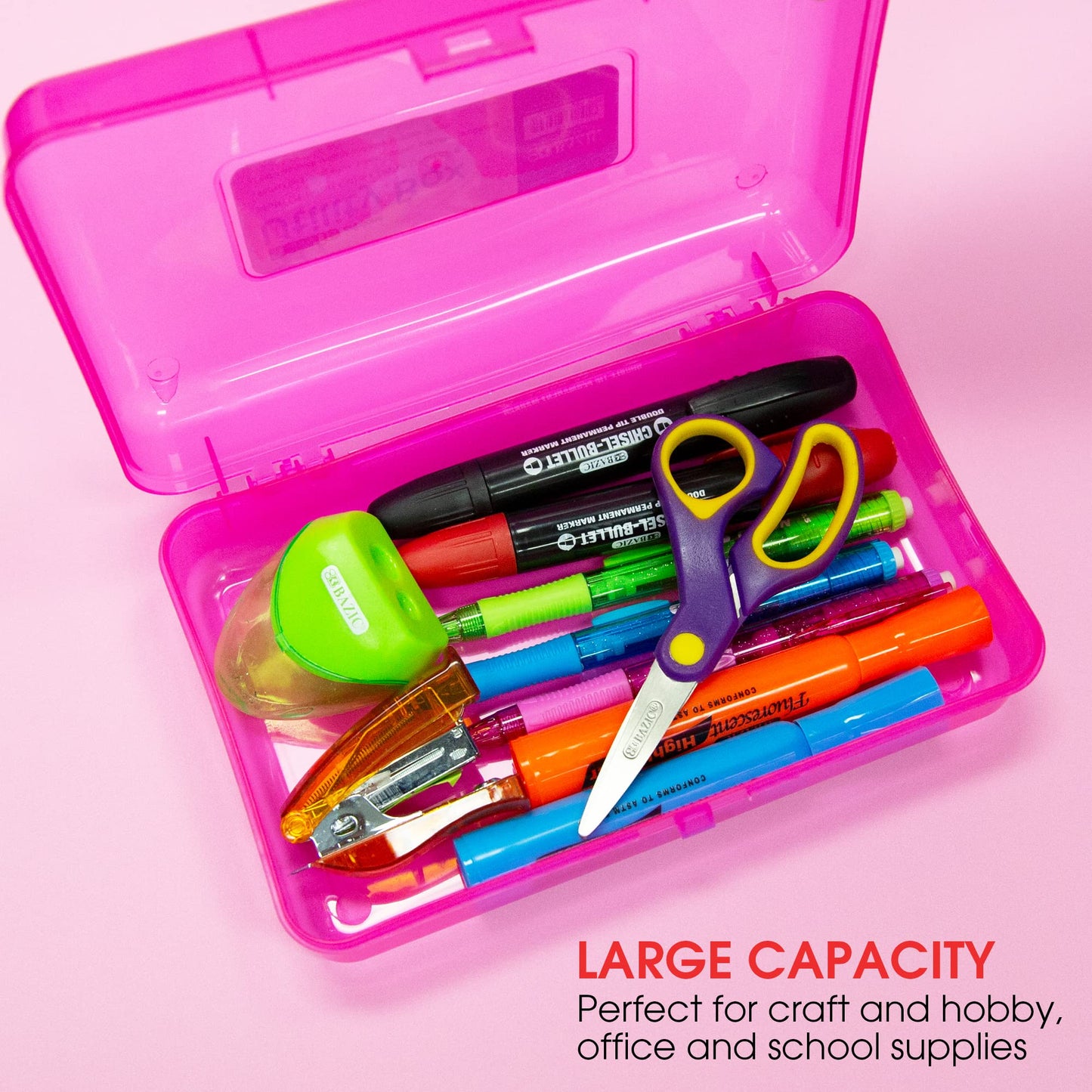 Bright Color Plastic Pencil Cases, 4-Pack