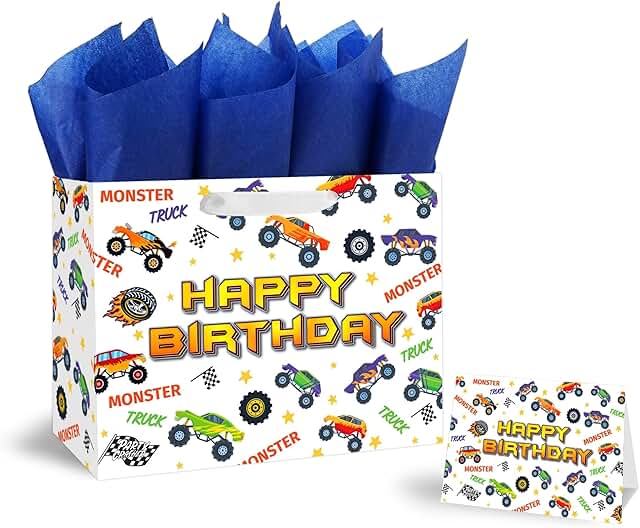 Large 13-inch Car-themed Birthday Gift Bag with Handles