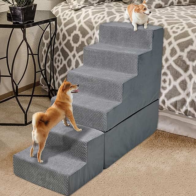 30-Inch Dog Steps for High Beds, 6 Steps, Grey