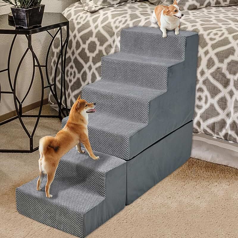 30-Inch Dog Steps for High Beds, 6 Steps, Grey