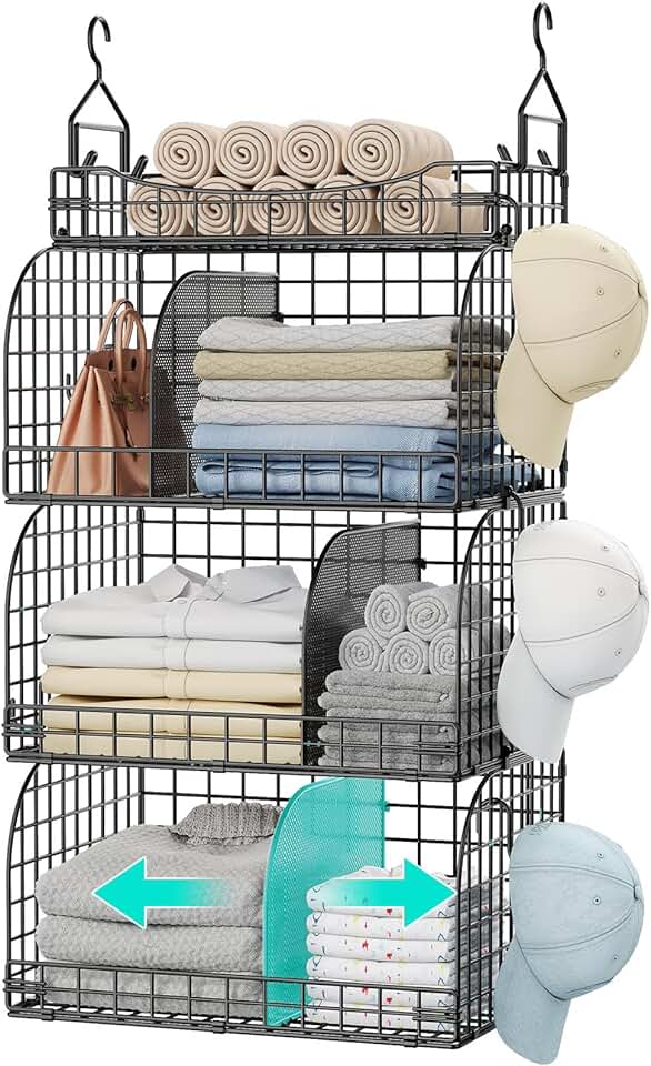 4-Tier Metal Hanging Closet Organizer with Dividers and Hooks