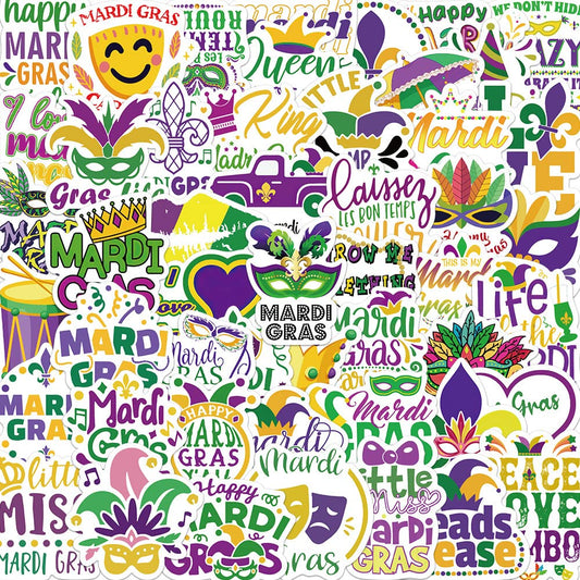 50 Waterproof Mardi Gras Stickers for Kids and Teens