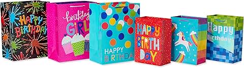Birthday Gift Bag Assortment for Kids, 6 Bags