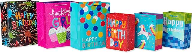 Birthday Gift Bag Assortment for Kids, 6 Bags