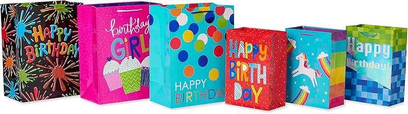 Birthday Gift Bag Assortment for Kids, 6 Bags