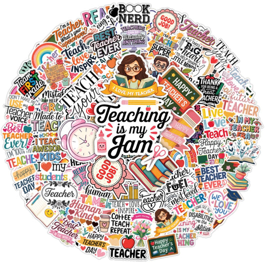 100 Fun Teacher Stickers for Water Bottles and Laptops