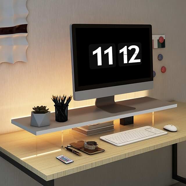 Wood and acrylic monitor stand with LED light