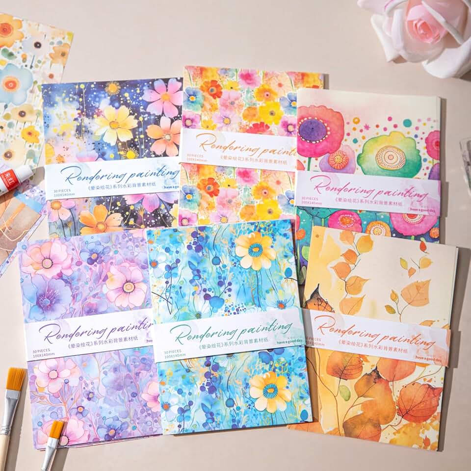 180pcs Vintage Watercolor Floral Scrapbooking Paper