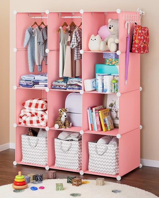 Pink Baby Closet Organizer with Adjustable Shelves