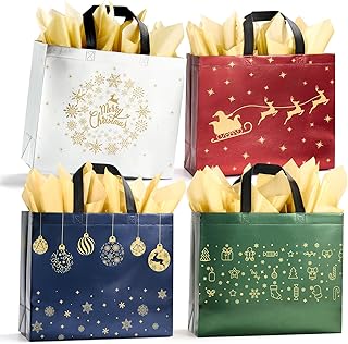 Set of 16 Large Christmas Gift Bags with Tissue Paper