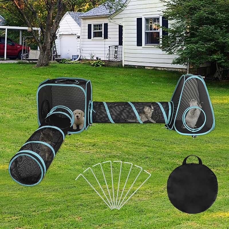 Outdoor Cat Enclosure with Tunnel and Mesh