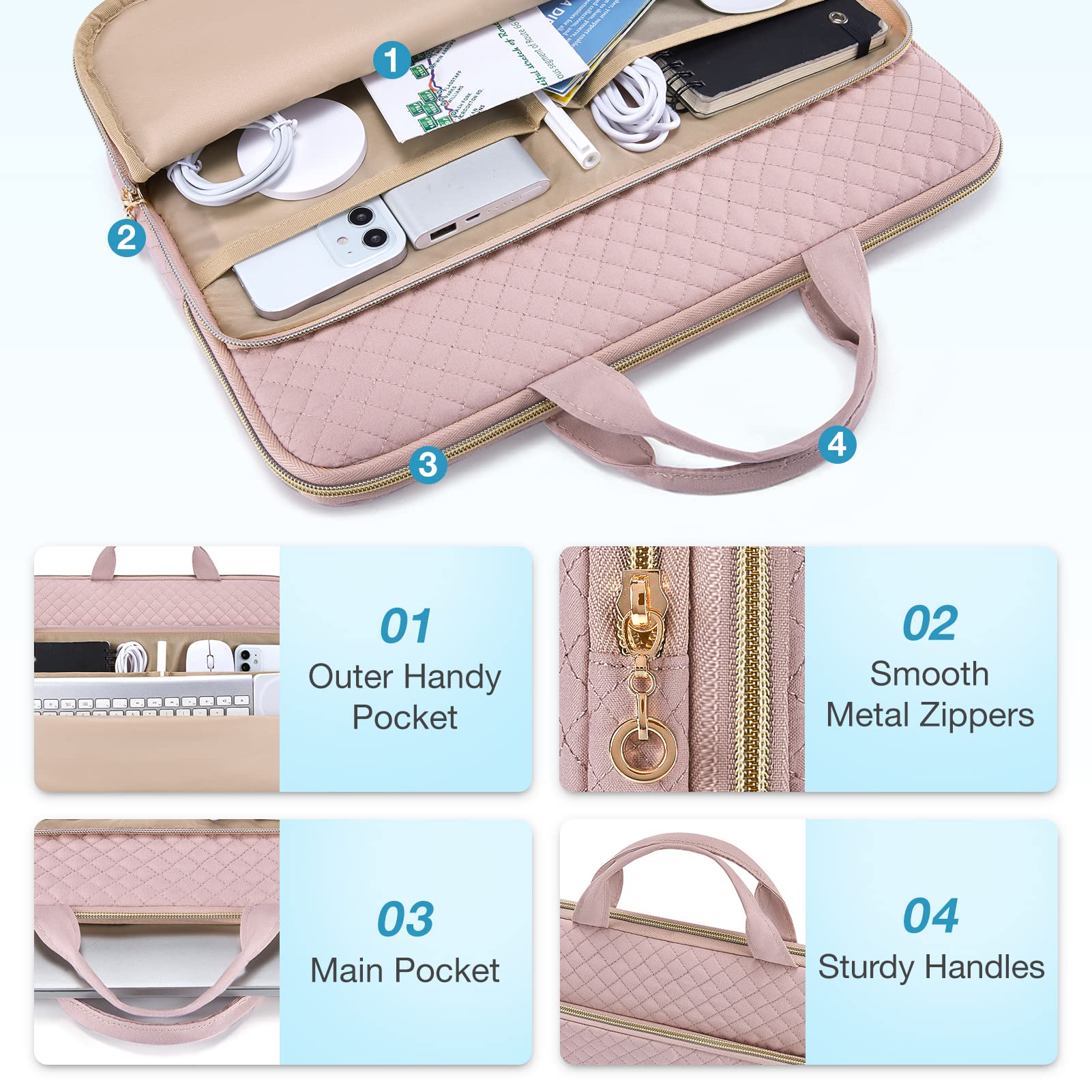 Laptop Sleeve, Laptop Carrying Case Compatible with 13-13.3 inch Notebook,Compatible with MacBook Pro 14 Inch,MacBook Air,Laptop Protective Bag with Pocket,Handles,Pink