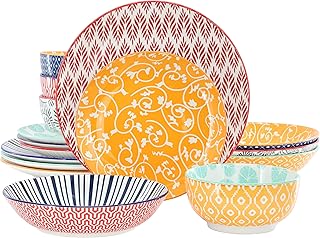 16-Piece Colorful Porcelain Dinnerware and Bowl Set