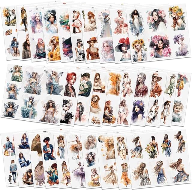 People Scrapbook Sticker Set with Diverse Girls and Women