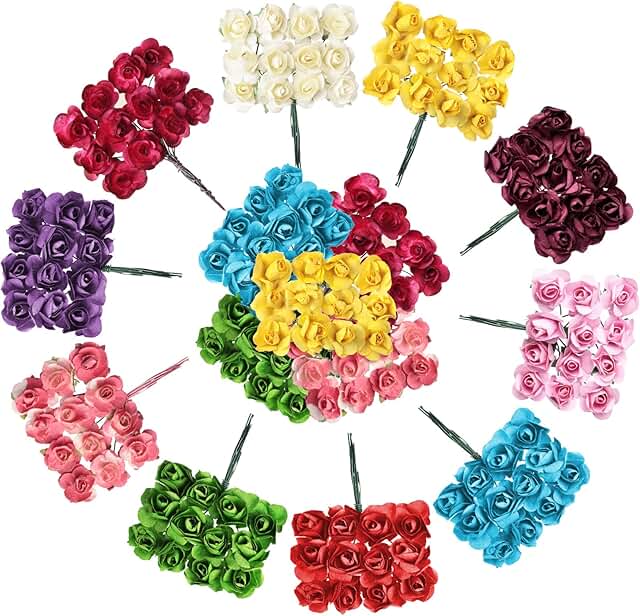 132 Mini Artificial Rose Flowers for Crafts and Decorations