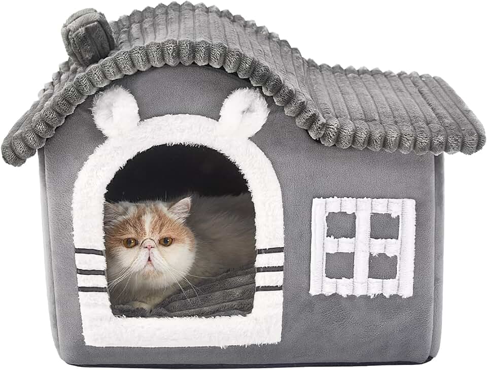 Cute indoor cat house with chimney and spacious interior