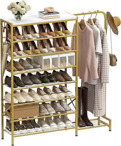 8-Tier Shoe and Coat Rack with Hooks