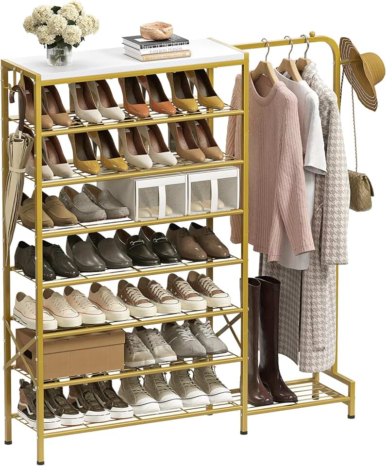8-Tier Shoe and Coat Rack with Hooks