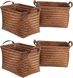 Set of 4 Waterproof Laundry Baskets with Leather Handles