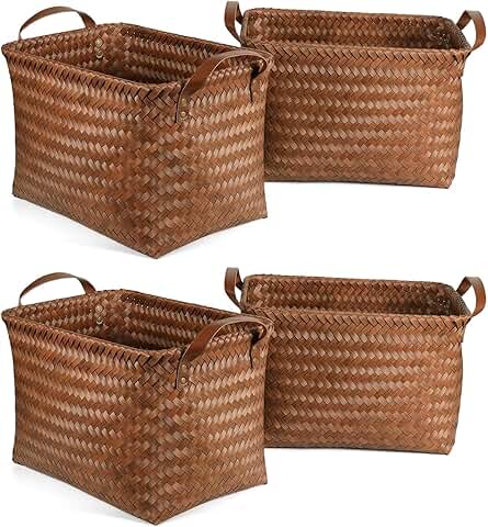 Set of 4 Waterproof Laundry Baskets with Leather Handles