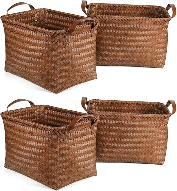 Set of 4 Waterproof Laundry Baskets with Leather Handles