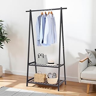 Large Bamboo Clothes Rack with Shelves for Entryway and Bedroom