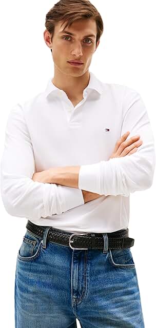 Men's Long Sleeve Regular Fit Polo Shirt with Stretch and Organic Cotton