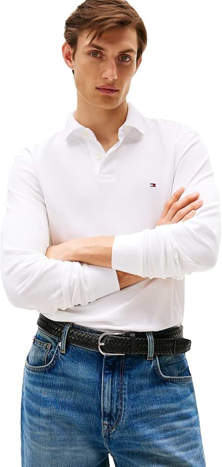 Men's Long Sleeve Regular Fit Polo Shirt with Stretch and Organic Cotton
